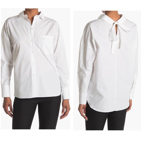 Valentino Women’s Cotton Button Down Tie Back Long Sleeve Blouse Top NEW